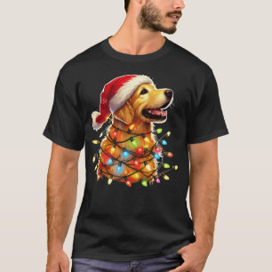 Camiseta Cão de Natal Cão Ouro Festivo Retriever D