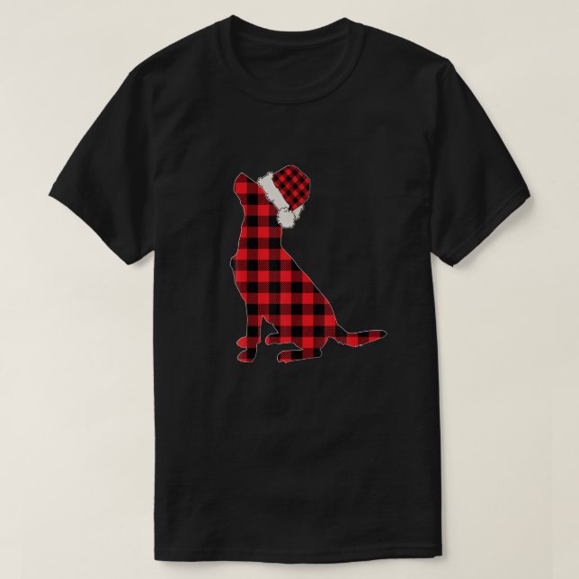 Camiseta Cão de Natal Labrador Retriever Red Xadrez Buffalo (Frente do Design)