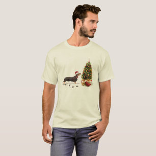 Camiseta Cão de Natal Negro e Tan Dachshund Engraçado