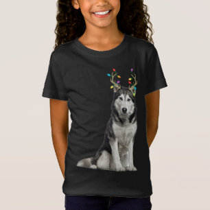 Camiseta Cão de Natal Siberian Husky Reindeer