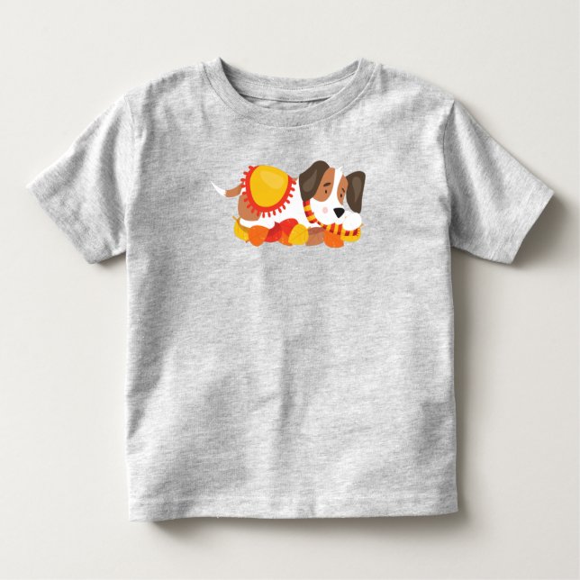 Camiseta Cão de outono, Cachorro Cachorro, Cachorro Cansado (Frente)