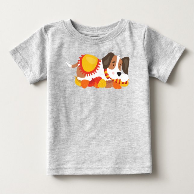 Camiseta Cão de outono, Cachorro Cachorro, Cachorro Cansado (Frente)