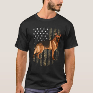 Camiseta Cão de Pastor Alemão Camuflado Bandeira Americana