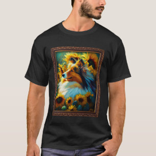 Camiseta Cão de Pastoreio de Shetland Sheltie Pintura Flor
