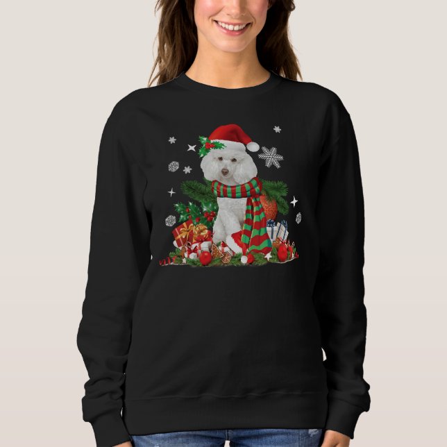 Camiseta Cão de Poodle Branco de Natal (Frente)