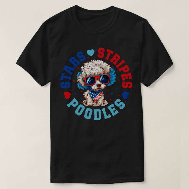 Camiseta Cão De Poodle Patriótico Para A Celebração De 4 De (Frente do Design)
