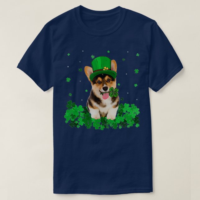Camiseta Cão Dia de São Patrício de Shamrock irlandês Legal (Frente do Design)