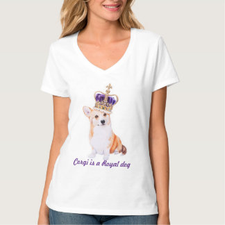 Camiseta Cão do Corgi da aguarela na coroa real