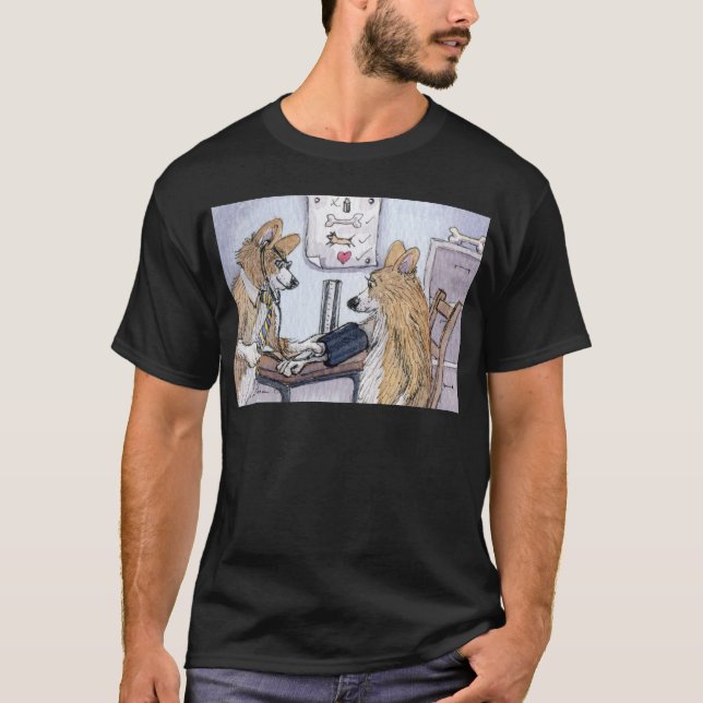 Camiseta Cão do doutor Galês Corgi que verifica a pressão (Frente)