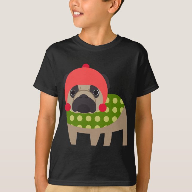 Camiseta Cão do Pug do Natal (Frente)