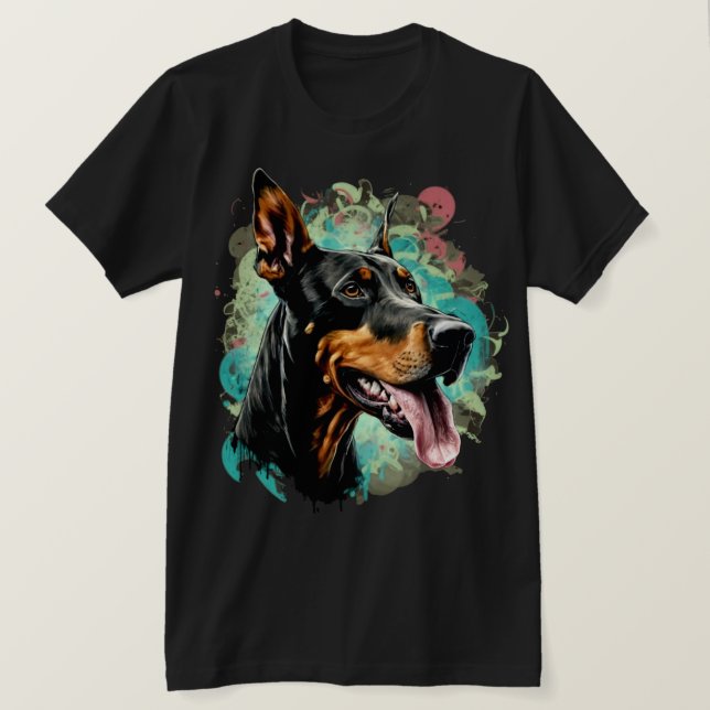 Camiseta Cão Doberman Com a Língua Para Fora (Frente do Design)