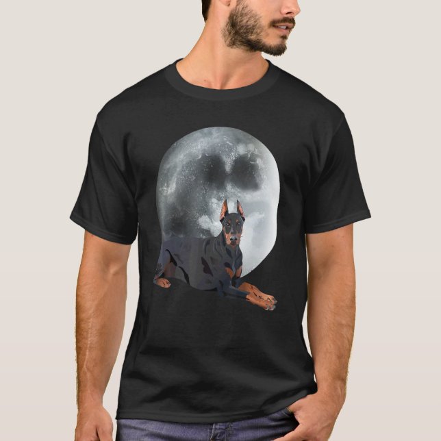 Camiseta Cão Doberman Na Lua - Cão Dobie Pai Amante de Cães (Frente)