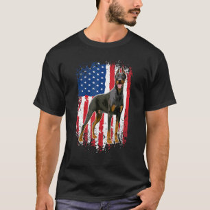Camiseta Cão Doberman Pinscher Patriótico Bandeira American