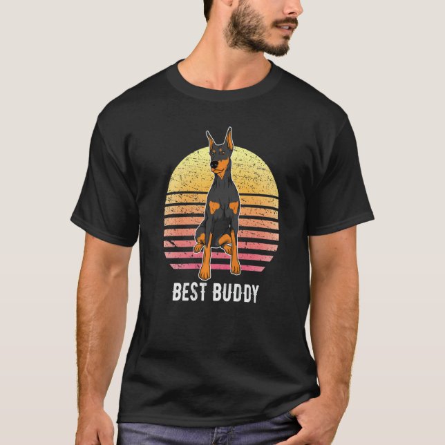 Camiseta Cão Dobermann Pôr do Sol  1 (Frente)