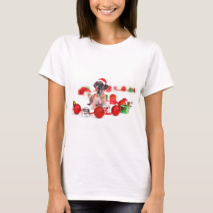 Camiseta Cão Dogue Alemão com Enfeites de Natal Presentes
