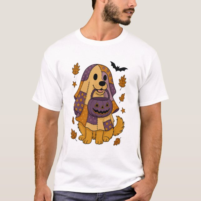 Camiseta Cão Dourado Fantasma Halloween (Frente)