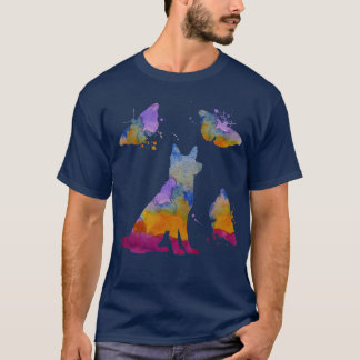 Camiseta Cão E Borboletas Coloridos De Arte german shepherd
