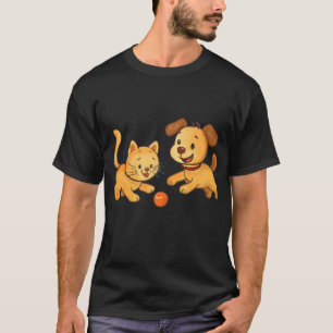 Camiseta Cão e Gato Brincando Juntos