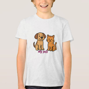Camiseta Cão e Gato de Cartoon