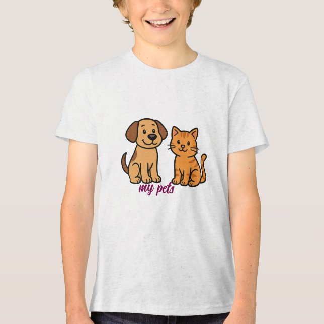 Camiseta Cão e Gato de Cartoon (Frente)