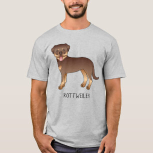 Camiseta Cão E Texto De Cartoon Vermelho E Tan Rottweiler