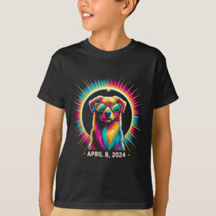 Camiseta Cão Eclipse Solar 2024 Vestindo Vidro Eclipse Sola