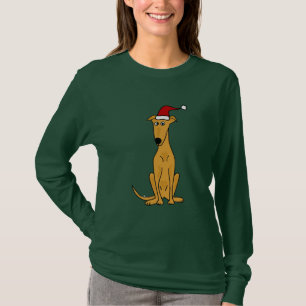 Camiseta Cão engraçado do galgo na arte do Natal do chap