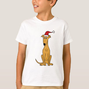 Camiseta Cão engraçado do galgo na arte do Natal do chap