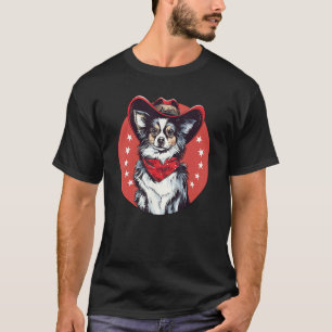 Camiseta Cão engraçado Papillon Cowboy Oeste Selvagem
