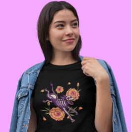 Camiseta Cão esqueleto com Marigolds Día de los Muertos