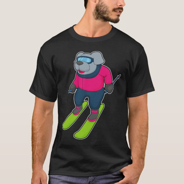 Camiseta Cão Esquiador Esqui Esportes de inverno (Frente)