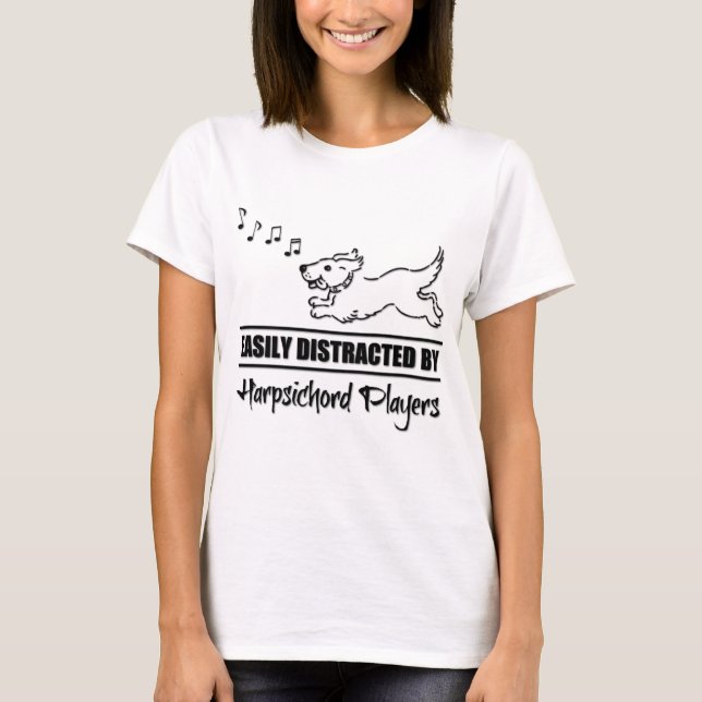 Camiseta Cão Facilmente Distraído Pela Música de Tocadores  (Frente)