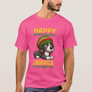 Camiseta Cão, Feliz Dia da Independência Jamaica Est. 6 Aug