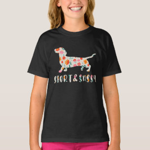 Camiseta Cão floral de Dachshund, pequeno e assado