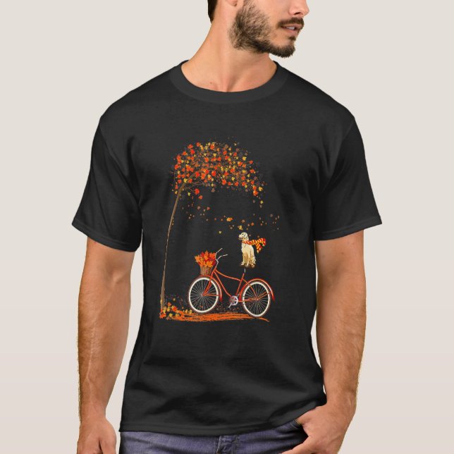 Camiseta Cão Folha Cair Autumn Cicloe Ouro recuperador (Frente)