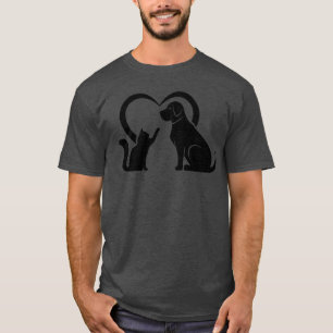 Camiseta Cão Gato Coração Gato Pó Pó Cão Pó Gato e Pinto Cã