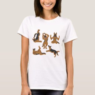 Camiseta cão german shepherd a fazer ioga