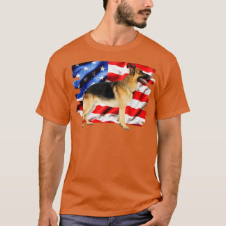 Camiseta Cão german shepherd, bandeira americana, 4 de julh