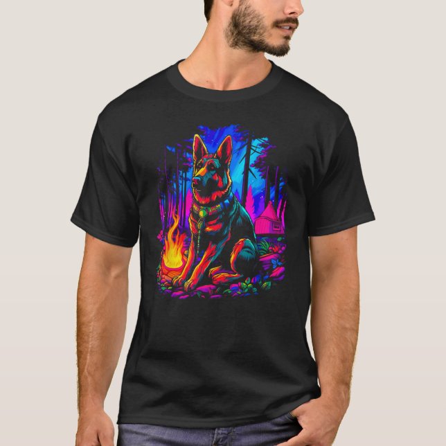 Camiseta Cão German shepherd de acampamento (Frente)