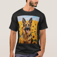 cão german shepherd nos girassóis