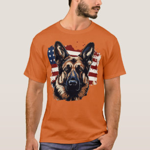 Camiseta Cão German shepherd Patriótico Americano