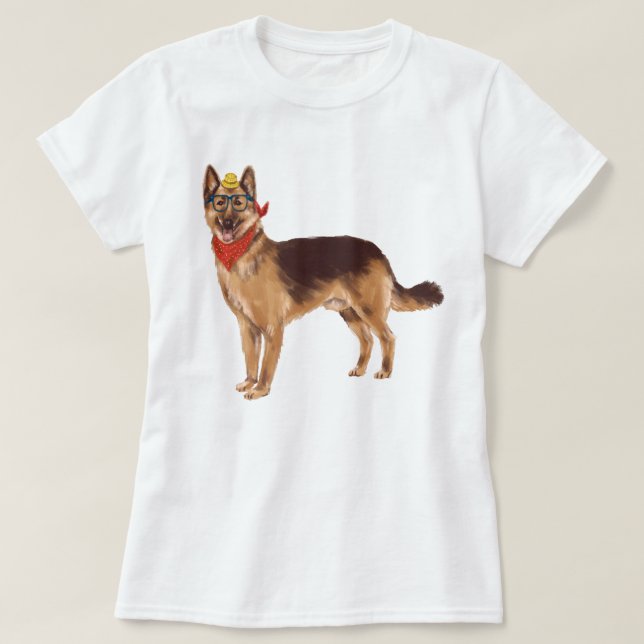 Camiseta Cão-German shepherd pintado à mão (Frente do Design)