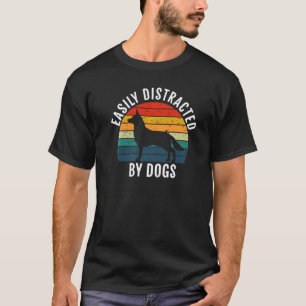 Camiseta Cão German shepherd Vintage Facilmente Distraído P