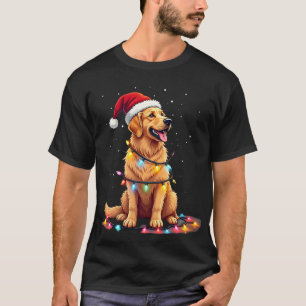 Camiseta Cão Golden Retriever Papai Noel Natal Xmas Luzes (