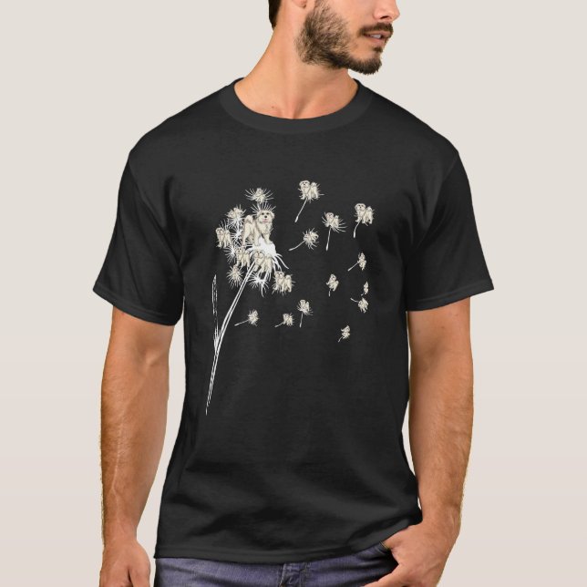 Camiseta Cão Grandes Pirenéus Flores de Dente-de-Leão Voado (Frente)