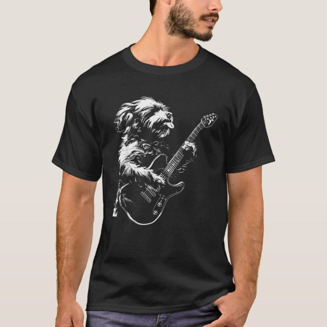 Camiseta Cão Guitarista Guitarra Pai Cavapoo Mãe (Frente)