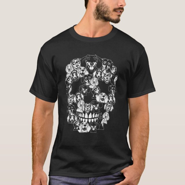 Camiseta Cão Halloween Costume Skull Dachshund (Frente)