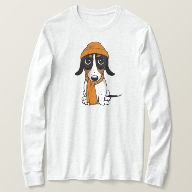 Camiseta Cão-Hipster Piebald Dachshund (Frente do Design)
