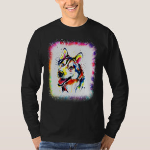 Camiseta Cão Husky Menino Menina Tie Dye Bleach Ed Cor Água