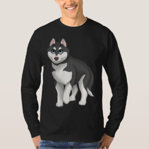 Camiseta Cão Husky Siberiano Preto e Branco com Olhos Azuis
